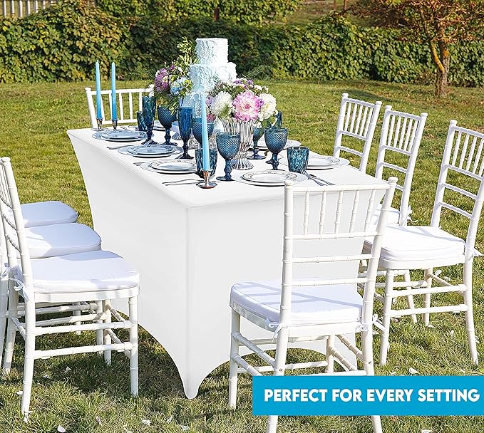 Utopia Kitchen Spandex Tablecloth 1 Pack [4FT, White] Tight, Fitted, Washable and Wrinkle Resistant Stretch Rectangular Patio Table Cover for Event, Wedding, Banquet & Parties [48Lx30Wx30H Inch]