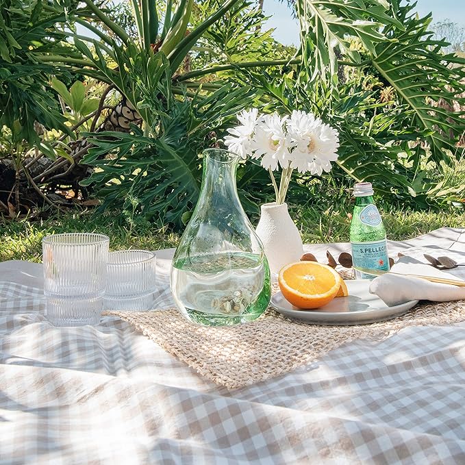 MONDAY MOOSE Gingham Checkered Farmhouse Rustic Picnic Style Decoration Rectangle Natural Stonewashed Cotton Tablecloth for Kitchen, Dining Room, Restaurant (60x86 inch, Beige)