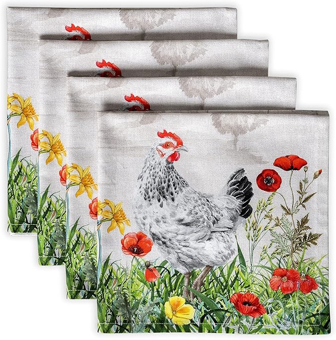 Maison d' Hermine Cloth Napkins Set of 4 100% Cotton Everyday Reusable Square Napkins Cloth Washable Dinner Party Wedding Restaurant Valentines Day Decorations Spring/Summer (Basse Cour, 20" x 20")