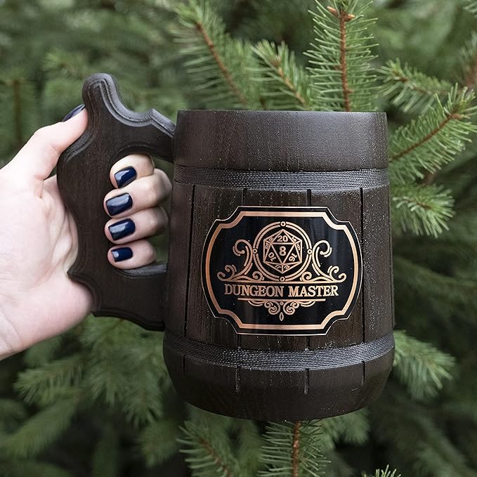Gift for DM. Dungeon Master Beer Mug. Wooden Beer Stein. Dungeon and Dragons Mug. Dungeon Master Stein. D&D Gift. Best Gift. Wooden Beer Mug. Gamer Gift Beer Tankard K145