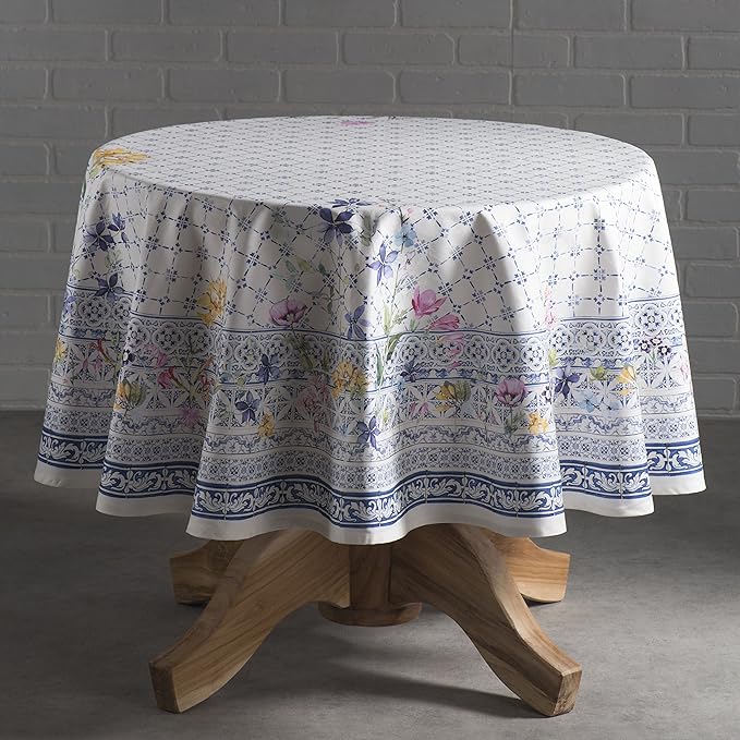 Maison d' Hermine Table Cloth Round Table 100% Cotton 69 Round Inches Tablecloth Reusable Decorative for Dining Room Farmhouse Home Valentines Day Decorations Spring Summer - Faience