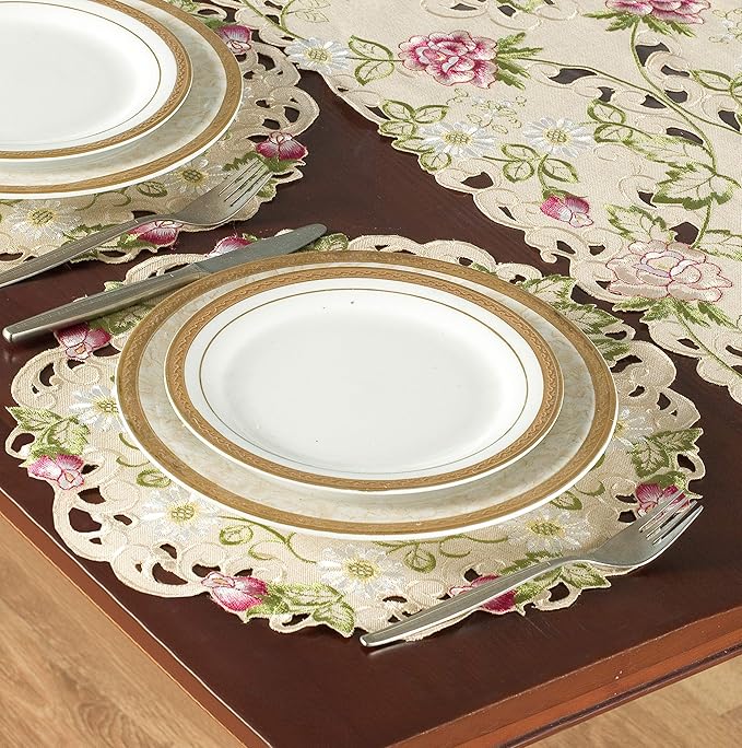 Decozen Set of 4 Doilies for Table, Lace Doilies - Rustic, Crochet, Farmhouse, Kitchen, Round Table Placemats - Valentines Day Decorations - 15 inch Beige, The Docia Collection