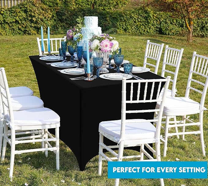 Utopia Kitchen Spandex Tablecloth 10 Pack [6FT, Black] Tight, Fitted, Washable and Wrinkle Resistant Stretch Table Cloth Rectangle Cover for Trade Show, Weddings & Parties [72Lx30Wx30H Inch]