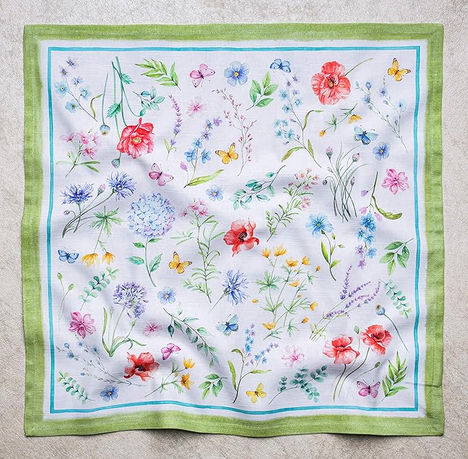 Maison d' Hermine Cloth Napkins Set of 4 100% Cotton Everyday Reusable Square Napkins Cloth Washable Dinner Party Wedding Restaurant Valentines Day Decorations Spring/Summer (Just Floral, 20" x 20")