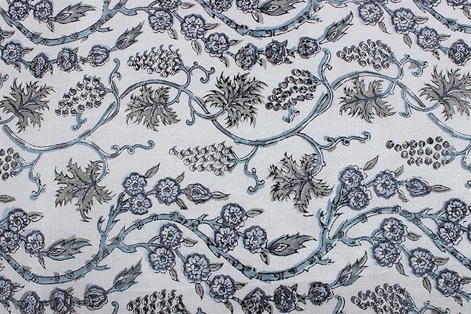 Ridhi Hand Block Print Baby Blue Eyes Rectangle Cotton Tablecloth 90" x 60" Reusable Table Cover Decorative Everyday Use for Dining, Farmhouse, Home Gift for Spring, Easter, Valentine