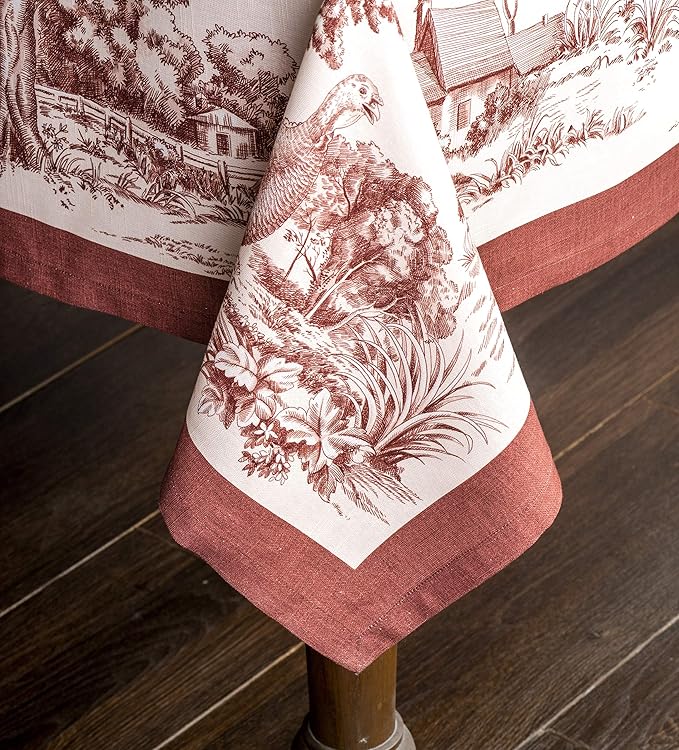Maison d' Hermine Table Cloth Square Table 100% Cotton 54 x 54 Inches Fall Tablecloth Reusable Everyday Use for Thanksgiving Christmas Decorations Dining Farmhouse Party (Holy Jouy - Brown)