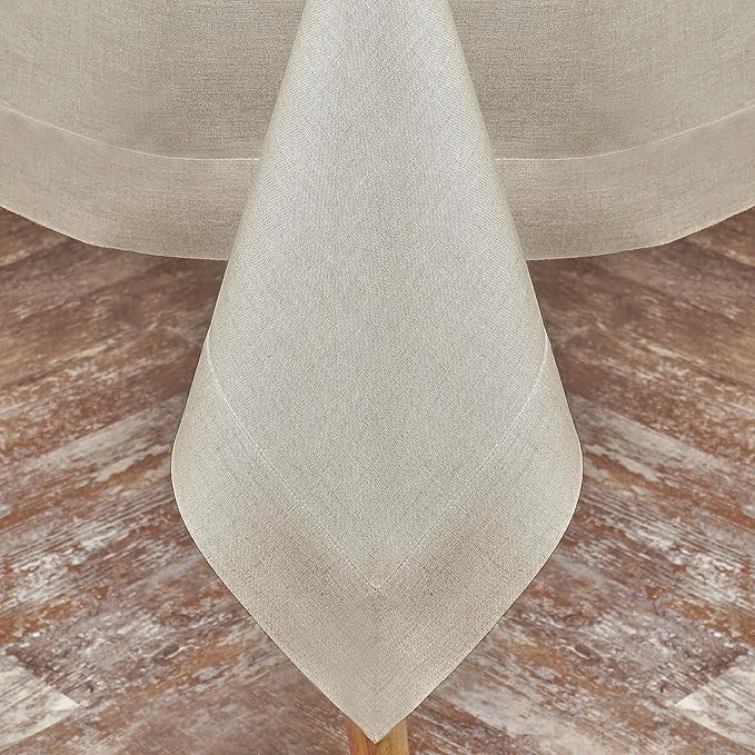 D'Moksha Homes Linen Natural Tablecloth 60 x 132 Inch - 100% Pure Linen Rectangular Tablecloth - Machine Washable Table Cloth for Valentines, Spring, Easter