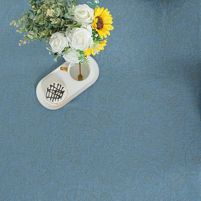 Dimatic Cotton Linen Rectangular Botanical Pattern Tablecloth for Kitchen, Dining Table, Picnic, Party Holiday Decoration Table Cover, Blue 55 x 102 Inches