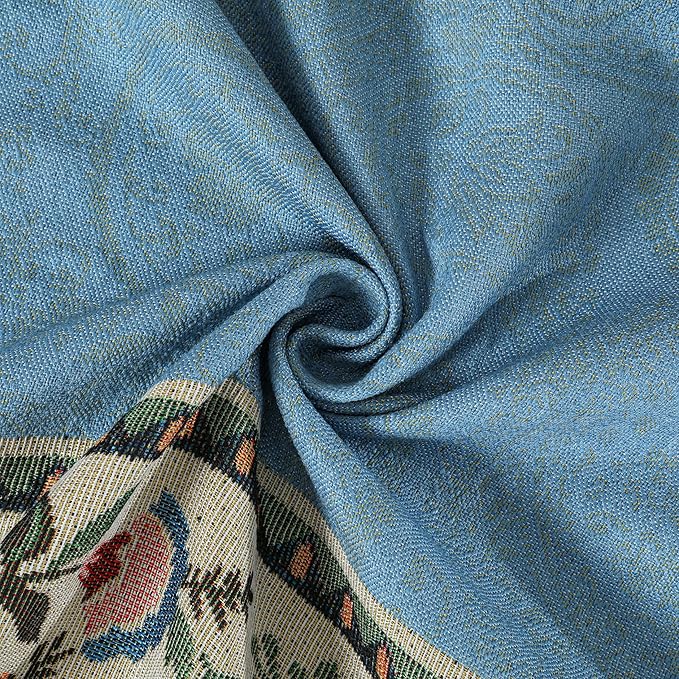 Dimatic Cotton Linen Rectangular Botanical Pattern Tablecloth for Kitchen, Dining Table, Picnic, Party Holiday Decoration Table Cover, Blue 55 x 118 Inches