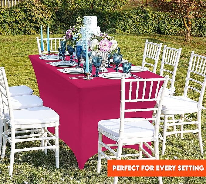 Utopia Kitchen Spandex Tablecloth 1 Pack [6FT, Fuchsia] Tight, Fitted, Washable and Wrinkle Resistant Stretch Rectangular Patio Table Cover for Event, Wedding, Banquet & Parties [72Lx30Wx30H Inch]