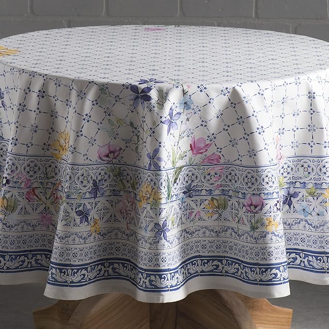 Maison d' Hermine Table Cloth Round Table 100% Cotton 69 Round Inches Tablecloth Reusable Decorative for Dining Room Farmhouse Home Valentines Day Decorations Spring Summer - Faience
