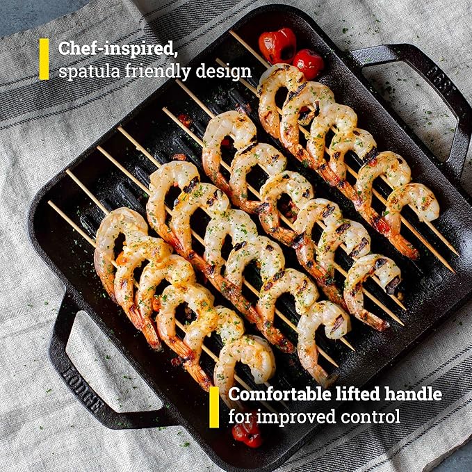 Lodge 11" Cast Iron Square Grill Pan - Chef Collection - Pre-Seasoned Cast Iron Pan - Versatile Cooking - Indoor & Outdoor Use - Incredible Heat Retention