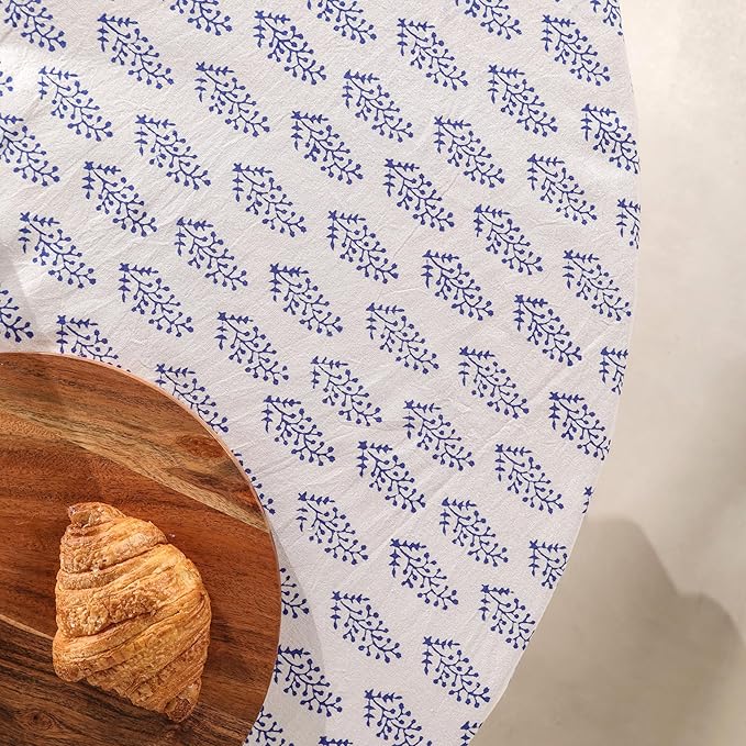 Hand Block Printed Table Cover - Exquisite Design, Premium Cotton Fabric, Perfect for Dining and Decor, Dining Table Linen (Blue Buti, 6 Seater 72 Inches Round)