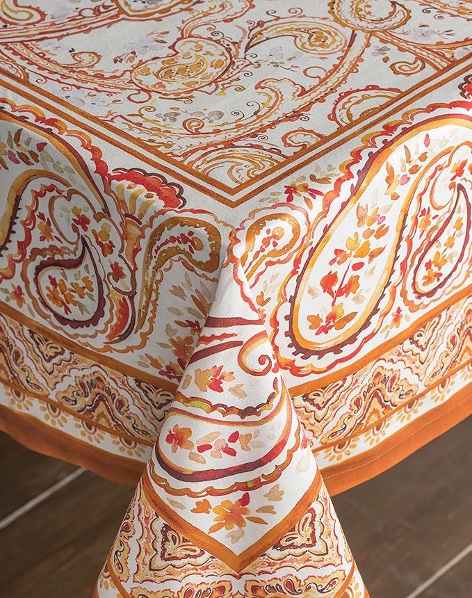 Maison d' Hermine Table Cloth Square Table 100% Cotton 54 x 54 Inches Fall Tablecloth Reusable Everyday Use for Thanksgiving Christmas Decorations Dining Farmhouse Party (Palatial Paisley)