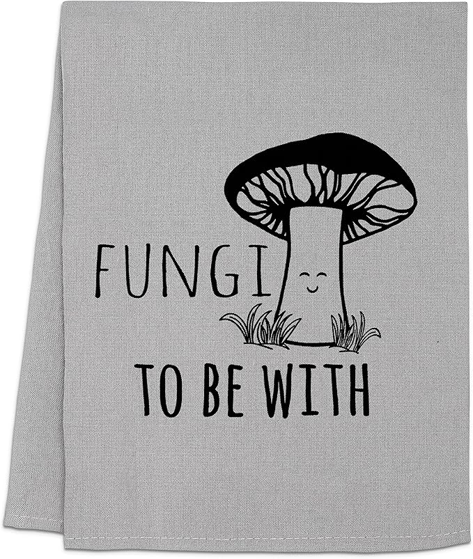 Moonlight Makers Funny Kitchen Towels with Sayings – Housewarming Gifts, Funny Dish Towels, Cotton Flour Sack, Home Decor, Apartment Essentials, Baking Gifts for Women – Gray, Fungi To Be With