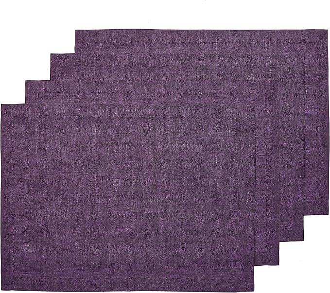 Solino Home Linen Placemats Set of 4 - Grape Placemats 14 x 19 Inch - 100% Pure Linen Table Mats for Valentines, Spring, Easter - Athena