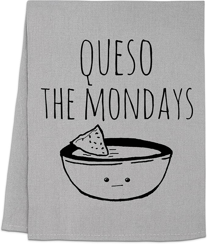 Moonlight Makers Cheese-Themed Funny Kitchen Towels - Decorative Handmade Cotton Dish Towels, Absorbent Tea Cloth, Unique Housewarming Gifts, Home Essentials, 28x28in - Queso the Mondays, Gray, 1-PC