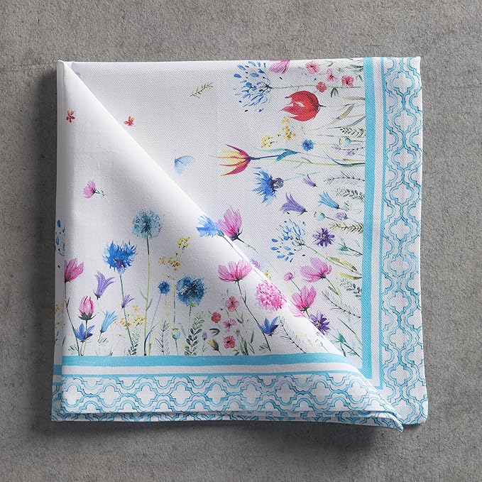 Maison d' Hermine Cloth Napkins Set of 4 100% Cotton Everyday Reusable Square Napkins Cloth Washable Dinner Wedding Restaurant Valentines Day Decorations Spring/Summer (Flower In The Field, 20" x 20")