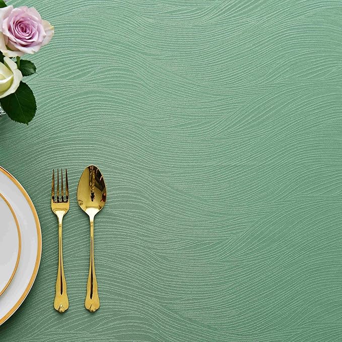 maxmill Jacquard Tablecloth Swirl Design Spillproof Wrinkle Free Heavy Weight Soft Table Cloth Decorative Fabric Table Cover for Outdoor and Indoor Use Oblong 60 x 120 Inch Sage Green