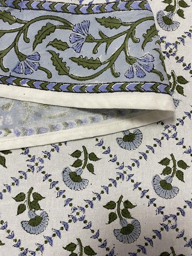 Ridhi Block Print Round Indian Light Blue Reusable Tablecloth 100% Cotton 110" Inch Decorative Table Cover eveyday Dining, Home, Party, Wedding, Farmhouse Gift for Spring, Easter, Valentine