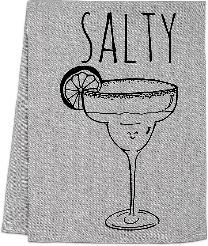 Funny Dish Towel, Salty, Flour Sack Kitchen Towel, Sweet Housewarming Gift, Farmhouse Kitchen Decor, White or Gray (Gray)