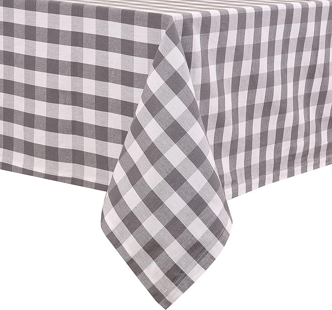 Urban Villa Tablecloth Buffalo Check Table Cloth Tabletop Cover Kitchen Dining Tablecloth 100%Cotton Great Parties Wedding Holiday Dinner Grey/White Color Rectangle 60X84 Inches 6-8 Seats Table Cloth