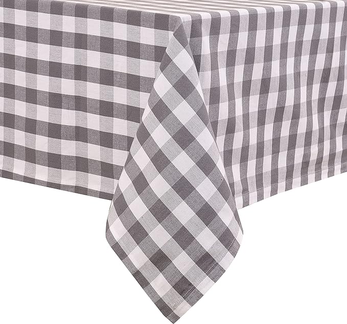 Urban Villa Tablecloth Buffalo Check Table Cloth Tabletop Cover Kitchen Dining Tablecloth 100%Cotton Great Parties Wedding Holiday Dinner Grey/White Color Rectangle 60X102Inches 8-10 Seats Table Cloth