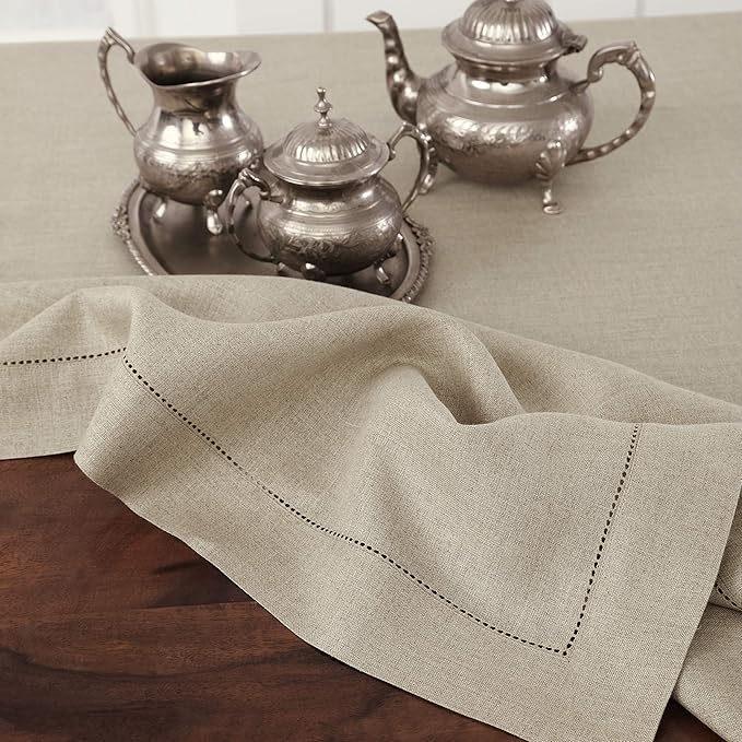 Solino Home Linen Tablecloth for Rectangle Tables 60 x 132 Inch - Classic Hemstitch 100% Pure Linen Natural Table Cloth - Machine Washable Cloth Tablecloth for Spring, Easter