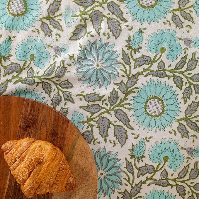 Hand Block Printed Table Cover - Exquisite Design, Premium Cotton Fabric, Perfect for Dining and Decor, Dining Table Linen (Flamingo Bloom, 12 Seater 72 x 135 Inches Rectangle)