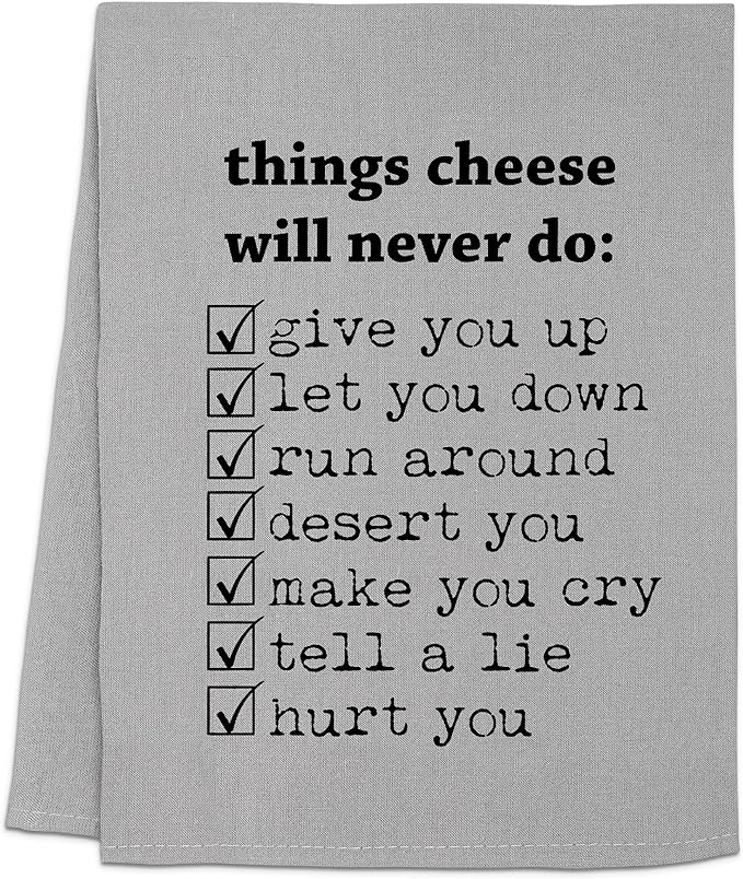 Moonlight Makers Cheese-Themed Funny Kitchen Towels - Decorative Handmade Cotton Dish Towels, Absorbent Tea Cloth, Unique Housewarming Gifts, 28x28in - Things Cheese Will Never Do, Gray, 1-PC