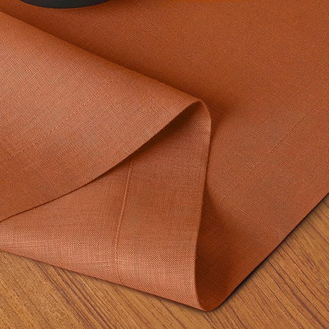 D'Moksha Homes Linen Rust Table Runner 108 Inches Long - 100% Pure Linen Dining Table Runner 14 x 108 Inch for Spring, Easter - Machine Washable