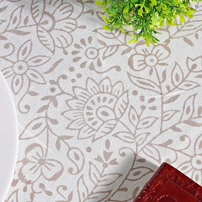 Ridhi Block Print Round Taupe Jal Reusable Tablecloth 100% Cotton 120" Inch Decorative Table Cover eveyday Dining, Home, Party, Wedding, Farmhouse Gift for Spring, Easter, Valentine