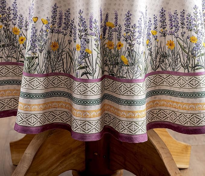 Maison d' Hermine Table Cloth Round Table 100% Cotton 63 Round Inches Tablecloth Reusable Decorative for Dining Room Farmhouse Home Valentines Day Decorations Spring Summer - Fanny Lavender