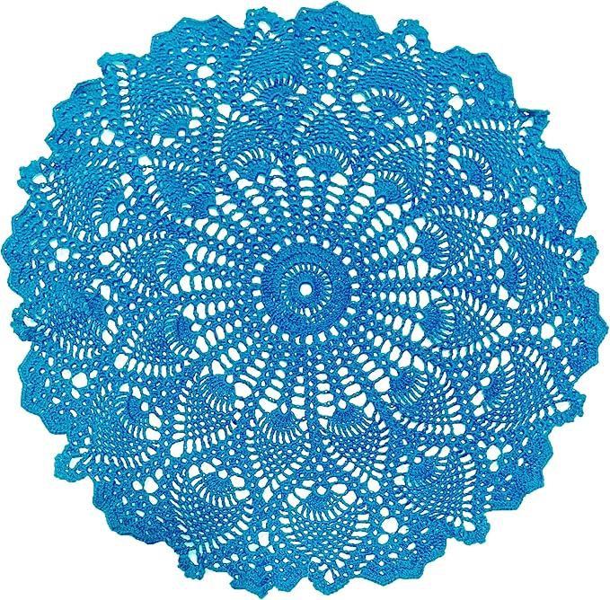 BIBITIME Lace Placemats Table Doilies Round Handmade Crochet Doily Kitchen Coffee Cup Mug Mats Dinner Place Mats (16 to 17.5 inches-2PCS, Lake Blue)