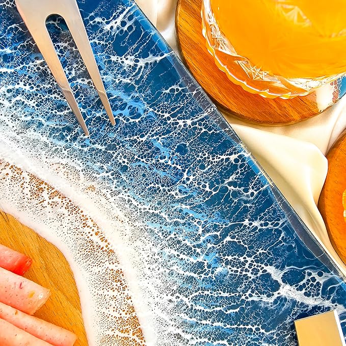 Resin Personalized Charcuterie Board Wedding Gift, Ocean Resin Cutting Board, Beach Charcuterie Board, House Warming Gifts New Home Women, Closing Gifts for Home Buyers, Blue Epoxy Cutting