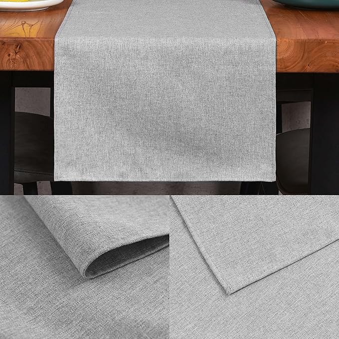 Table Runner 13 x 90 Inches Long, Cotton Linen Farmhouse Style Grey Table Linen for Kitchen Dining Coffee Table Parties Wedding Home Decor (Modern-Grey, 13” x 90”)