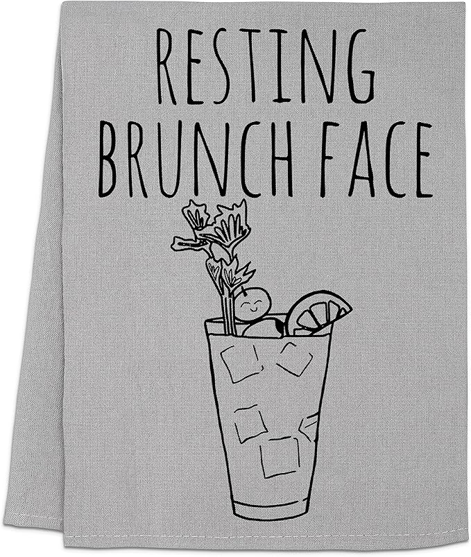Resting Brunch Face, Flour Sack Kitchen Towel, Sweet Housewarming Gift, Farmhouse Kitchen Decor, White or Gray (Gray)