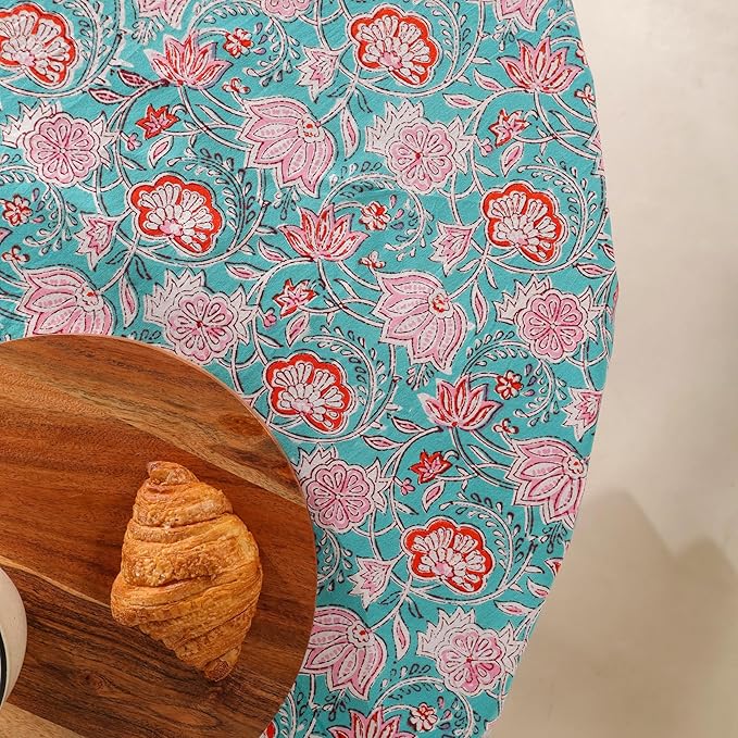 Hand Block Printed Table Cover - Exquisite Design, Premium Cotton Fabric, Perfect for Dining and Decor, Dining Table Linen (Green Delight, 6 Seater 72 Inches Round)