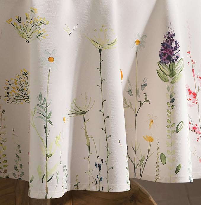 Maison d' Hermine Table Cloth Round Table 100% Cotton 69 Round Inches Tablecloth Reusable Decorative for Dining Room Farmhouse Home Valentines Day Decorations Spring Summer - Botanical Fresh