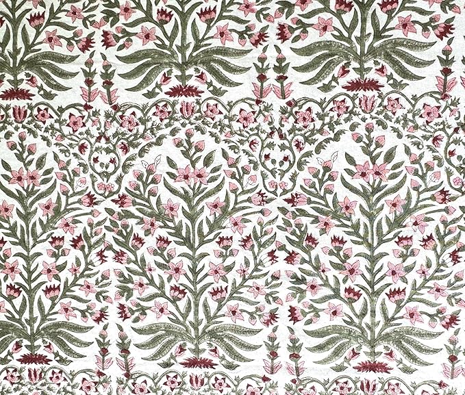 ATOSII Nargis Pink 100% Cotton Rectangle Boho Spring Summer Tablecloth, Handblock Floral Table Cloth Linen for Kitchen Dining I Parties Wedding Outdoors Easter I 72 X 120 Inches I 10 Seater
