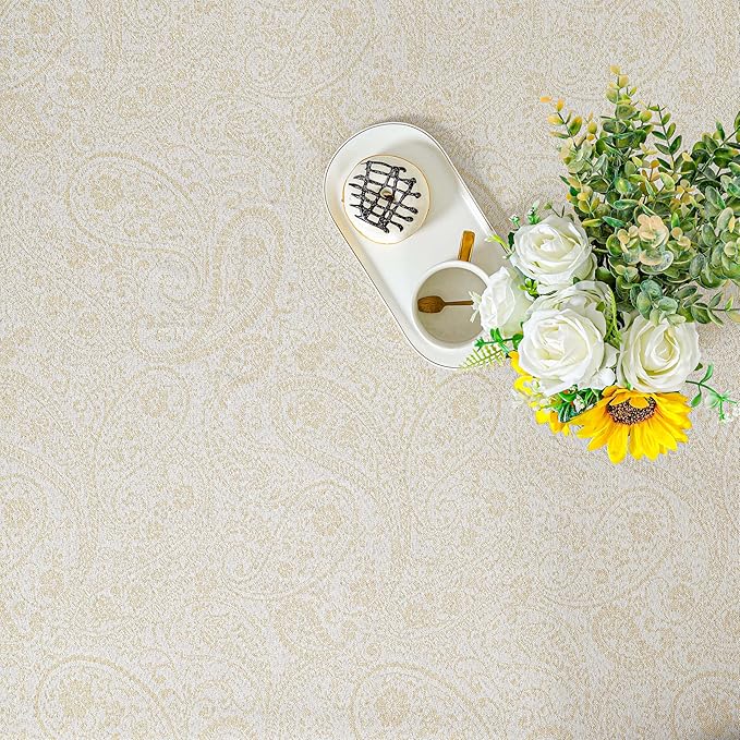 Dimatic Cotton and Linen Rectangular Plant Elements Tablecloth,Suitable for Kitchen, Dining Table, Picnic, Party Holiday Decoration Table Cover, White 55 x 102 Inches