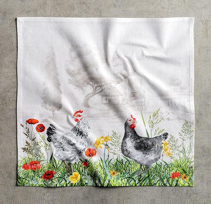Maison d' Hermine Cloth Napkins Set of 4 100% Cotton Everyday Reusable Square Napkins Cloth Washable Dinner Party Wedding Restaurant Valentines Day Decorations Spring/Summer (Basse Cour, 20" x 20")