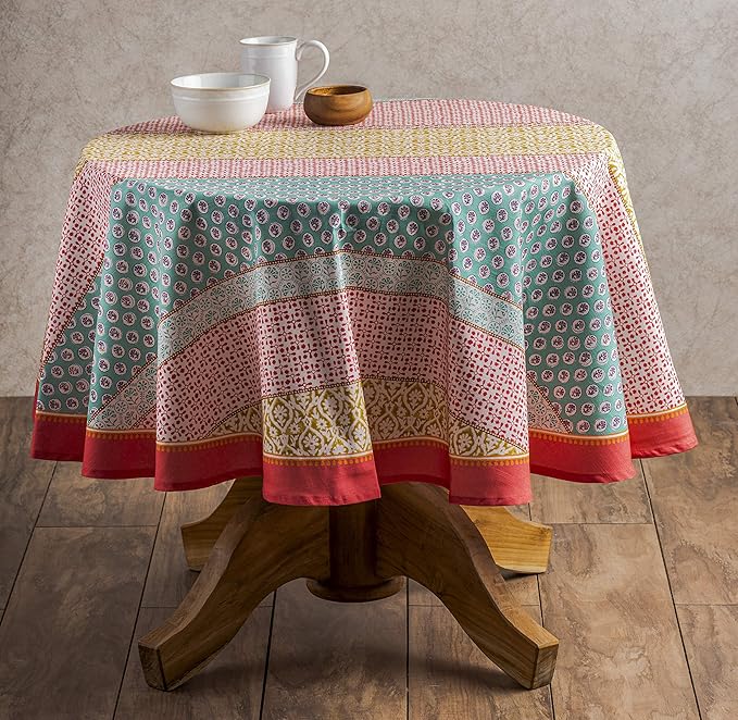 Maison d' Hermine Table Cloth Round Table 100% Cotton 69 Round Inches Tablecloth Reusable Decorative for Dining Room Farmhouse Home Valentines Day Decorations Spring Summer - Provence