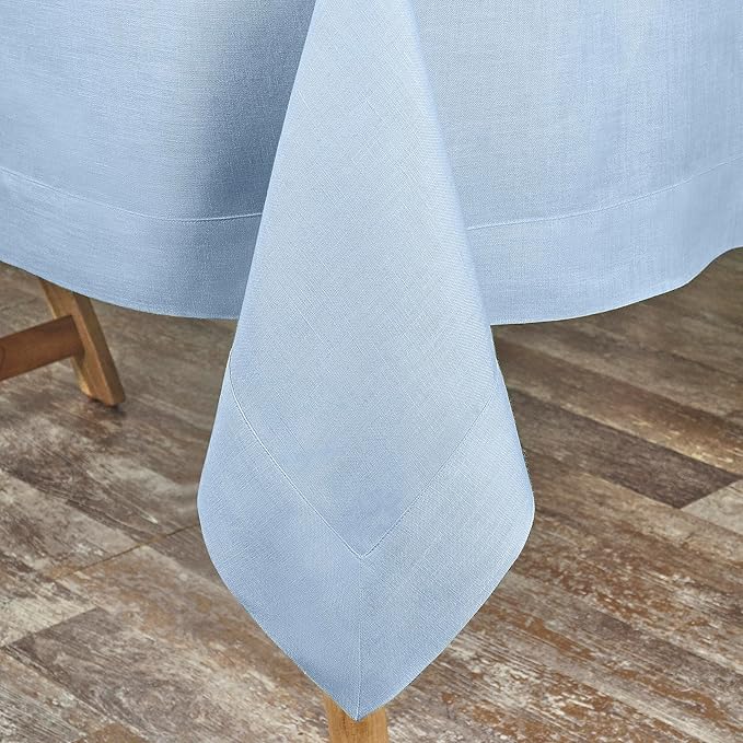 D'Moksha Homes Linen Tablecloth 60 x 120 Inch - 100% Pure Linen Powder Blue Table Cloth for Rectangle Tables - Machine Washable Cloth Tablecloth for Spring, Easter