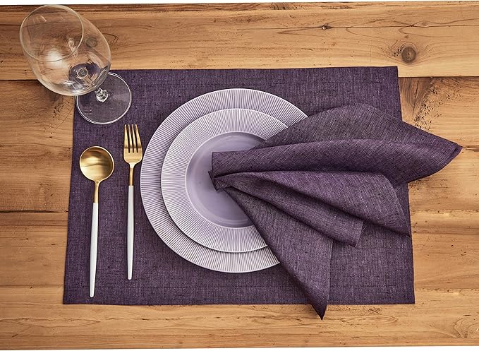 Solino Home Linen Placemats Set of 4 - Grape Placemats 14 x 19 Inch - 100% Pure Linen Table Mats for Valentines, Spring, Easter - Athena