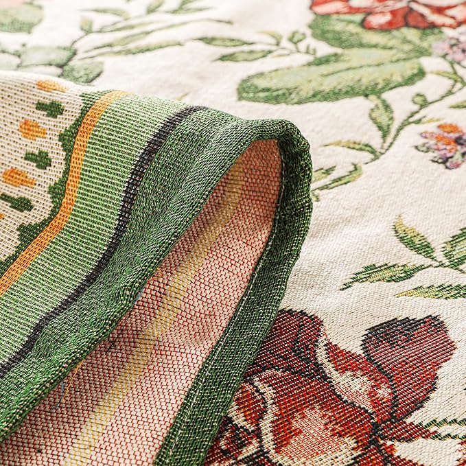 Dimatic Cotton and Linen Rectangular Tablecloth with Red Rose Pattern, Suitable for Kitchen Dining Table, Home Table Cloth and Holiday Decoration, 55 x 94 Inches
