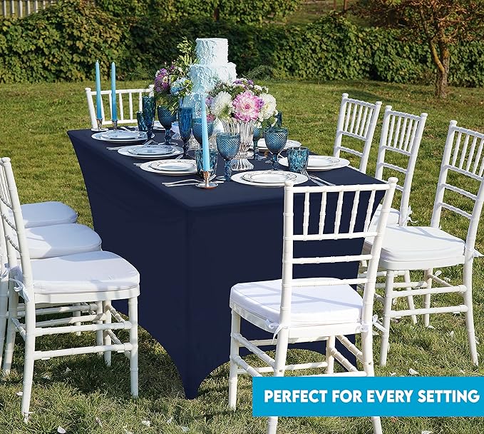 Utopia Kitchen Spandex Tablecloth 2 Pack [8FT, Navy Blue] Tight, Fitted, Washable and Wrinkle Resistant Stretch Table Cloth Rectangle Cover for Trade Show, Weddings & Parties [96Lx30Wx30H Inch]