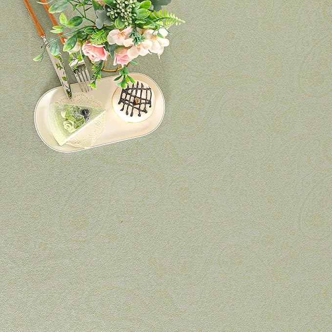 Dimatic Heavyweight Cotton and Linen Rectangular Tablecloth with Botanical Pattern for Dining Tables, Desks, and Holiday Decorations Table Cover, Green, 55 x 118 Inches