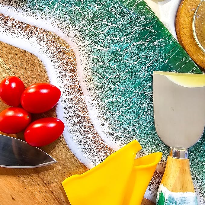 Ocean Resin Personalized Charcuterie Board, Custom Cutting Board, Housewarming Gift for New Home, Closing Gift for Home Buyers, Green Epoxy Board