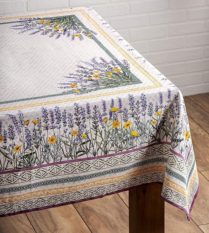 Maison d' Hermine Table Cloth Rectangle Table 100% Cotton 70 x 90 Inches Tablecloth Reusable Decorative for Dining Room Farmhouse Home Valentines Day Decorations Spring Summer - Fanny Lavender